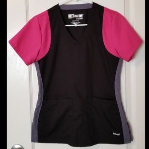 XS Grey's Anatomy Black, Grey, and Pink Scrub Top
